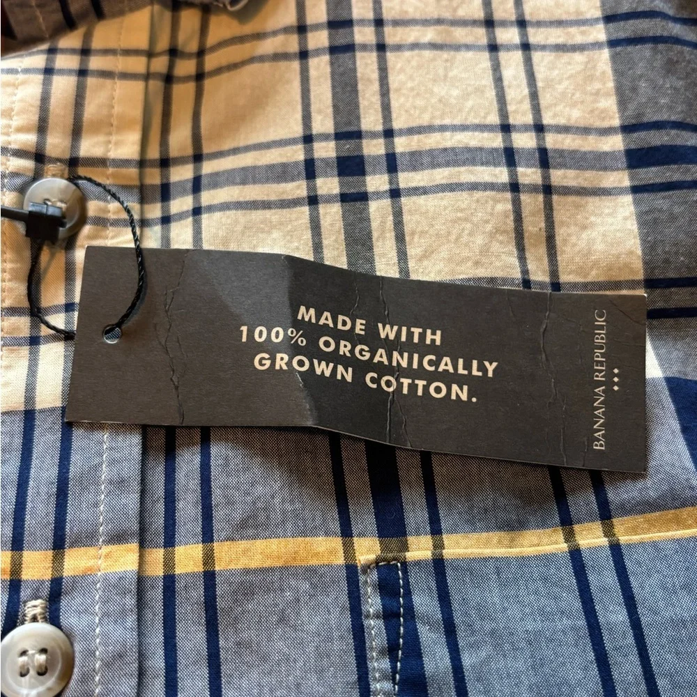 NWT Banana Republic Blue and Yellow Casual Button Down Shirt Sz Small 💯 Cotton
